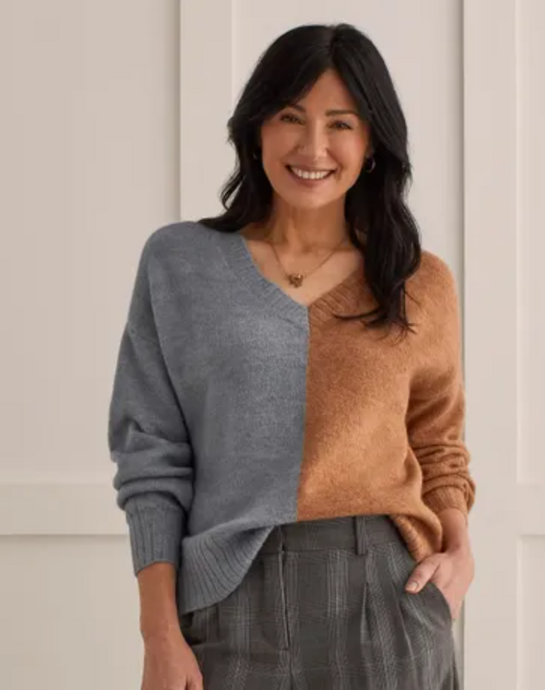 Two Tone V-Neck Sweater