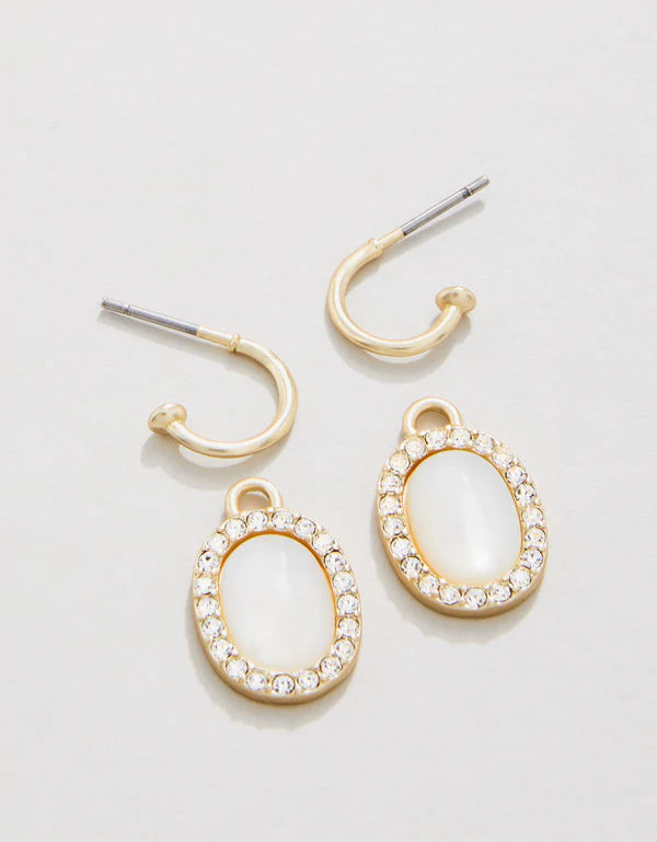 Oval Halo Drop Hoop Earrings Mother of Pearl