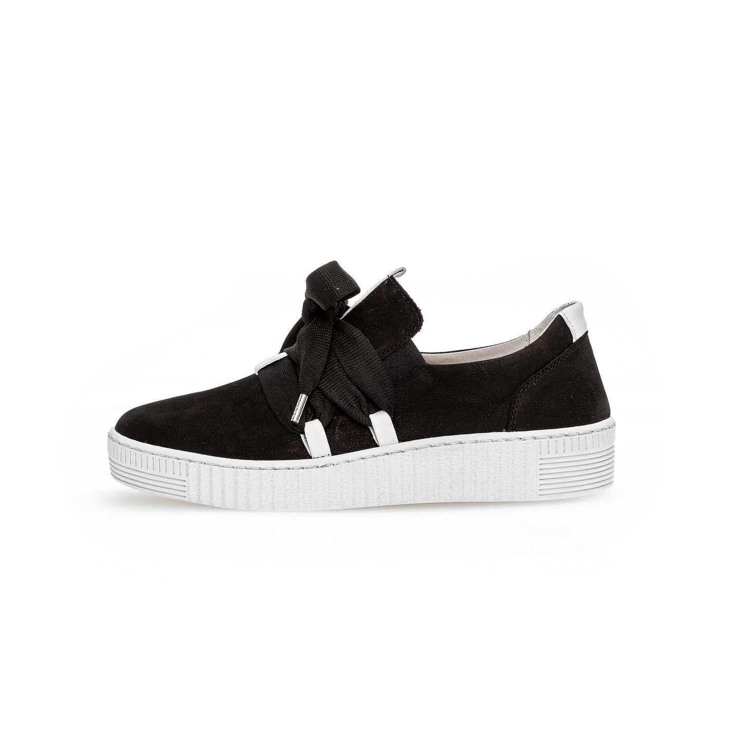 Soft Nubuk Black And White Ribbon Sneaker