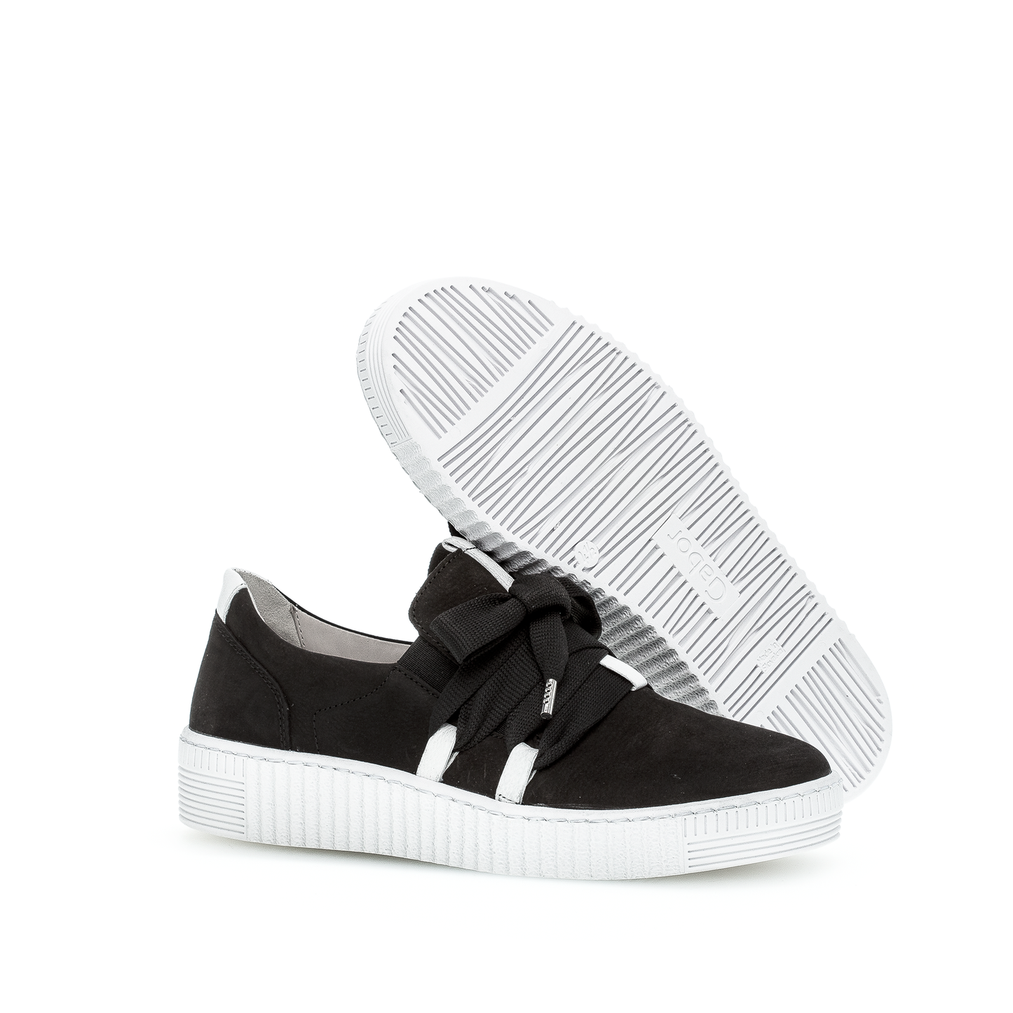 Soft Nubuk Black And White Ribbon Sneaker