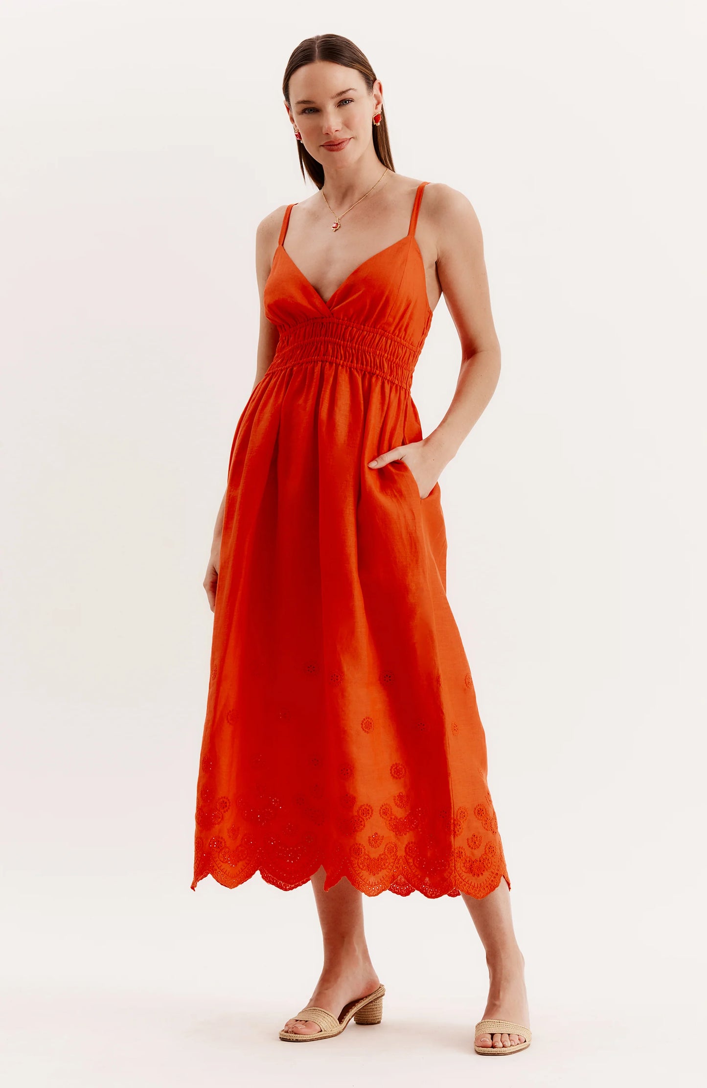 Maria Linen Dress With Eyelet Hem