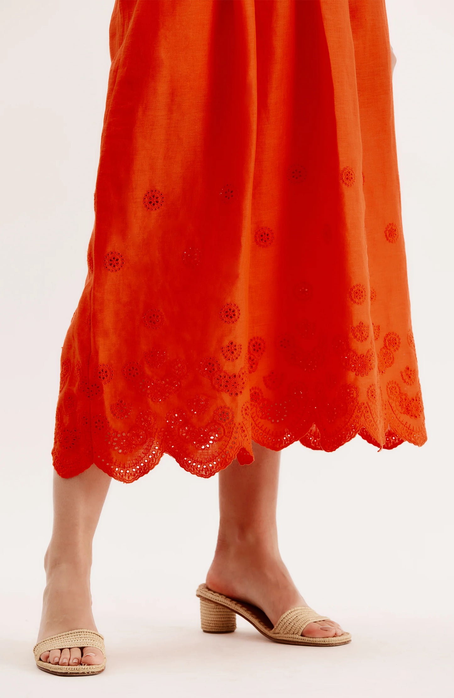 Maria Linen Dress With Eyelet Hem