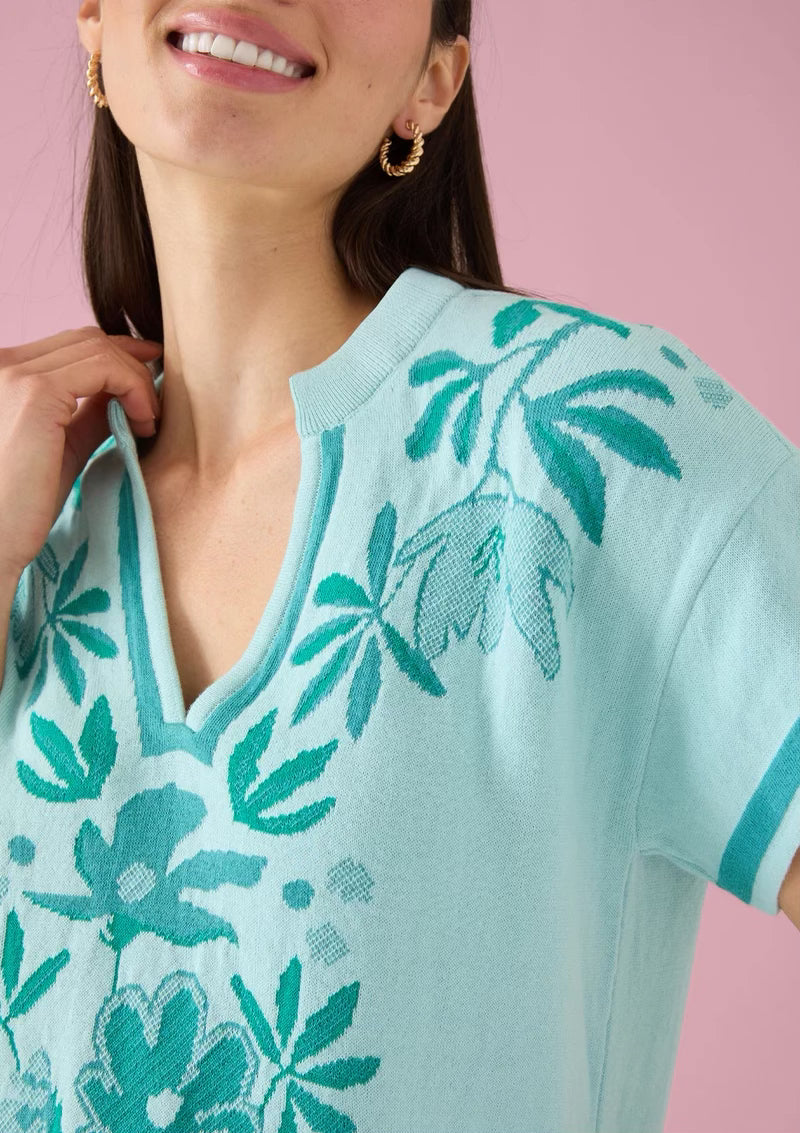 Ella Top Mint Palmetto Floral Jacquard