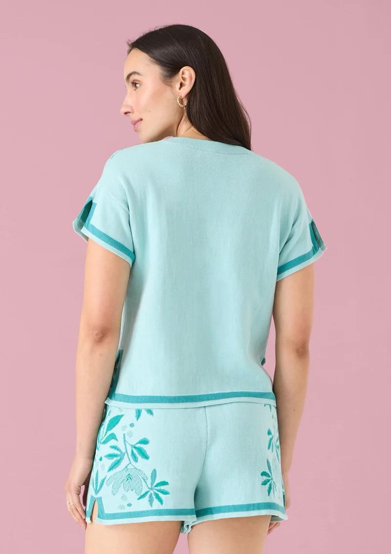 Ella Top Mint Palmetto Floral Jacquard