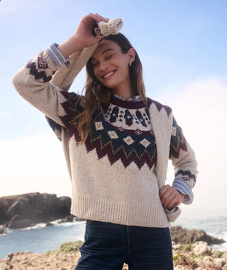 Donegal Fair Isle Sweater Oatmeal and Cabarnet