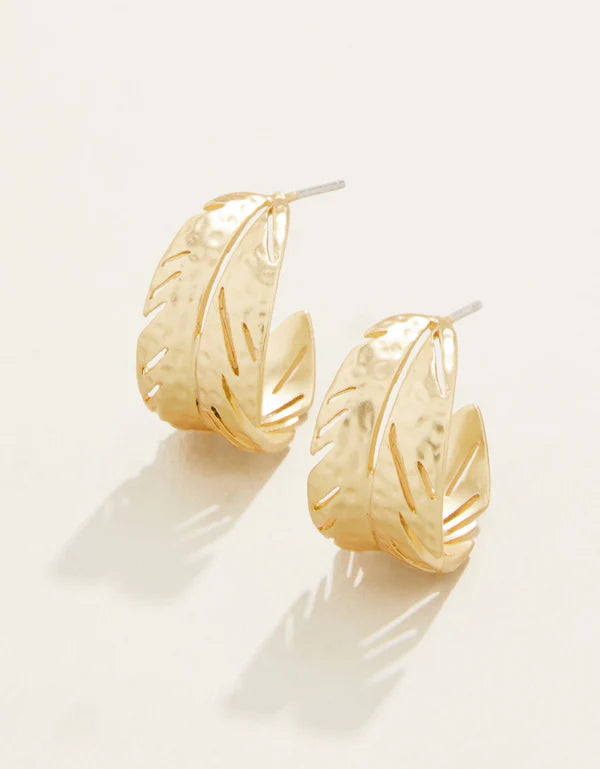 Calathea Leaf Hoop Earrings Gold