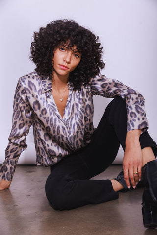 Daria French Cuff Silk Blouse New Leopard