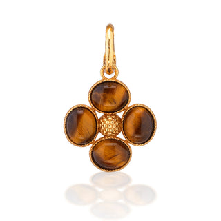 Berry Clover Double Sided Charm Pendant Tigers Eye