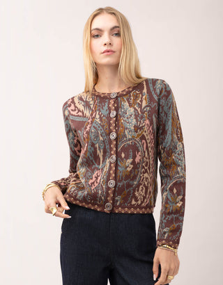 Francesca Jacquard Cardigan Tabby Paisley Bordeaux