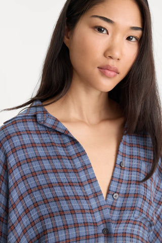 Crinkle Easy Shirt Blue Plaid