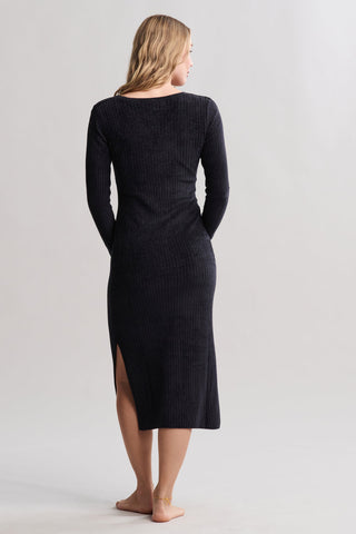 CozyChic Lite Ribbed Scoop Neck Midi Dress Black
