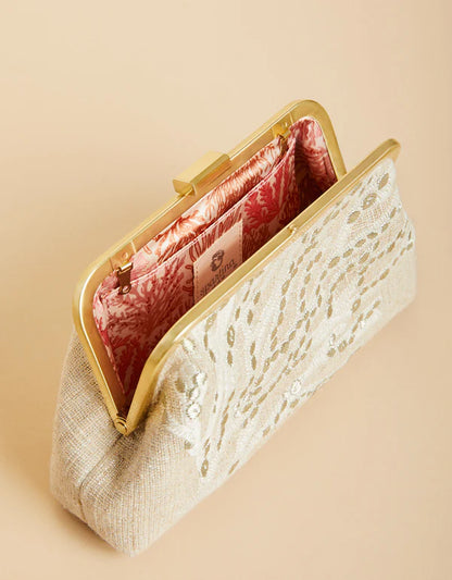 Coral Embroidered Clutch Bascom