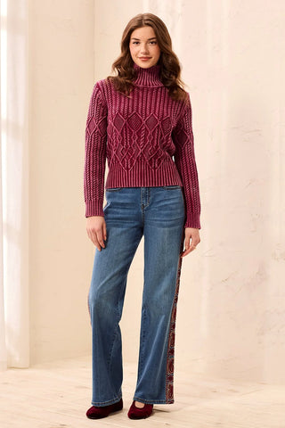 Cable Knit Mock Neck Special Wash Sweater Cherry Lacquer