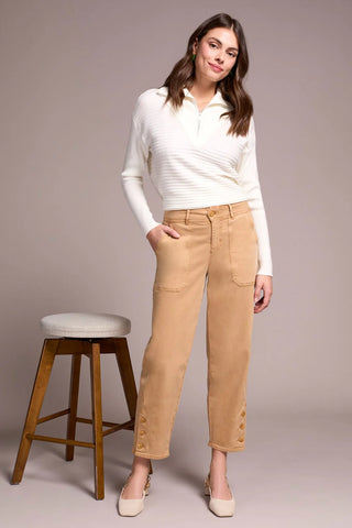 Fly Front Ankle Pant W/Button Stretch Twill Ice Latte