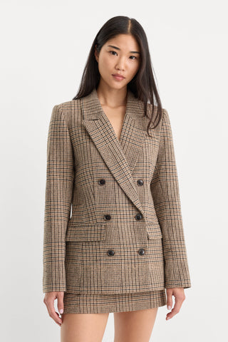 Double Breasted Blazer Brown Plaid