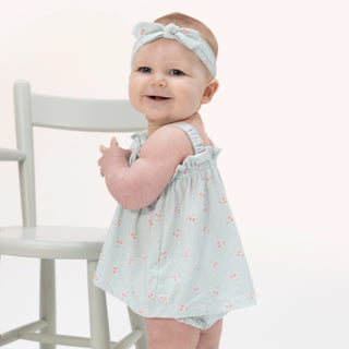Tiny Cherry Stripe Top With Bows & Ruffle Leg Bloomer