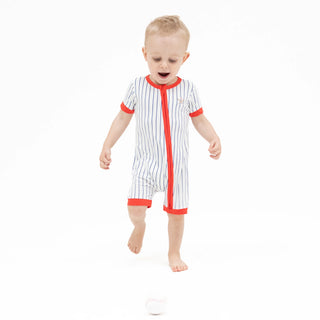 Baseball Stripe Shortie 2-Way Zipper Romper