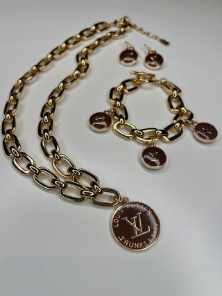 Louis Vuitton Brown Trunk & Bags Charm Gold Necklace