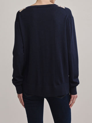 V-Neck Cardigan Navy Argyle