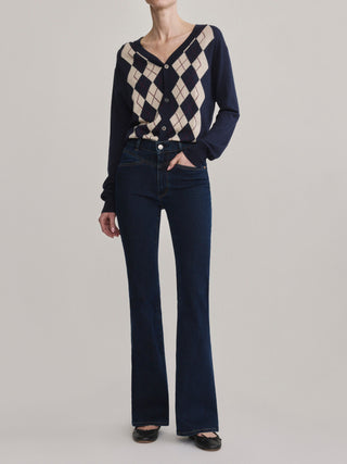 V-Neck Cardigan Navy Argyle