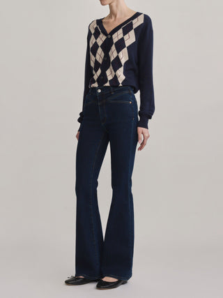 V-Neck Cardigan Navy Argyle