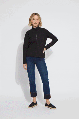 Reversible Cashmere Zip-Up Cardigan Black & Pearl Grey Melange