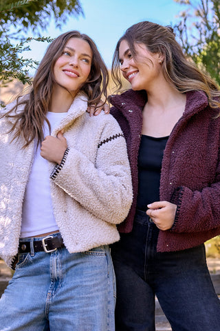 Brushed CozyChic Blanket Stitch Puffer Stone