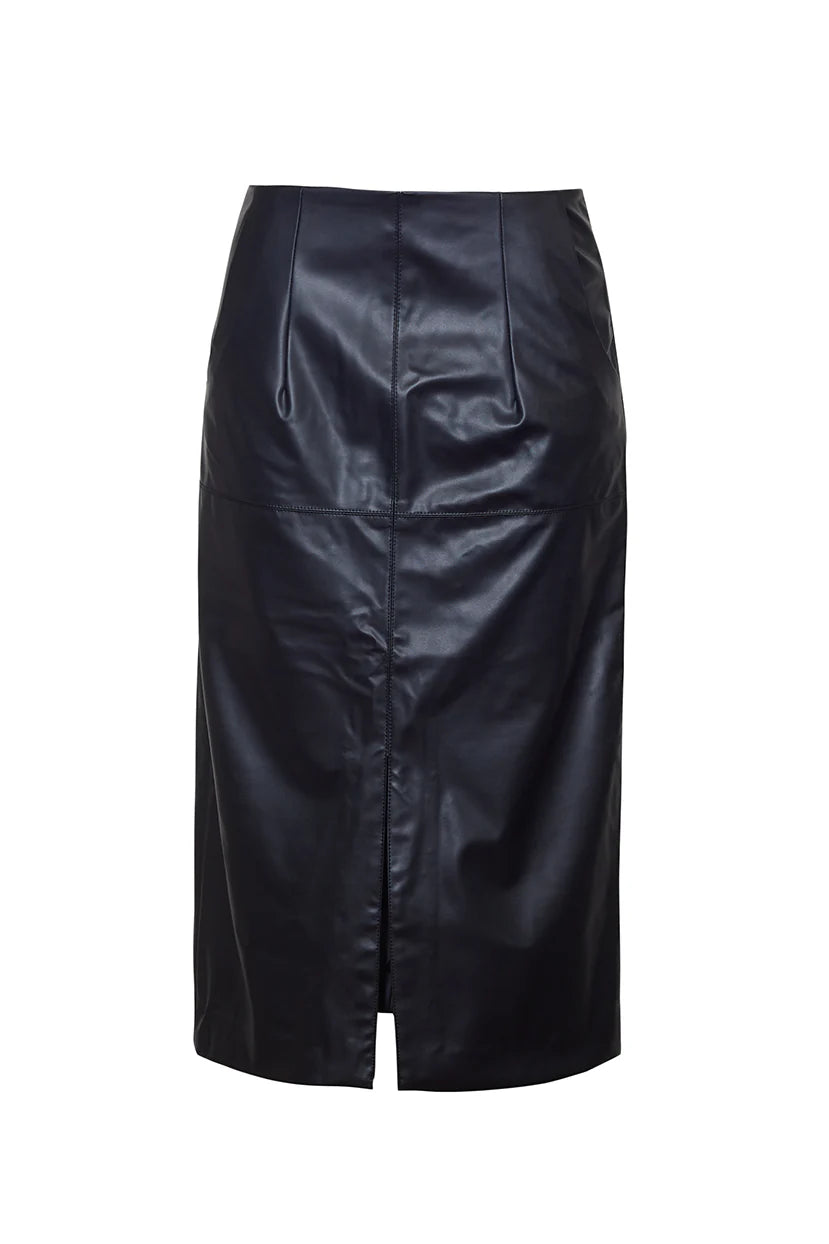 Ava Leather Pencil Midi Skirt Black