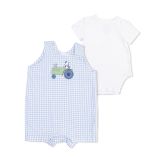 Cute Farm Animals Appliqué Overall Shortie With Bodysuit Set