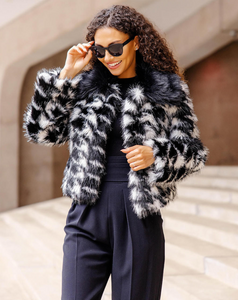 Naomi Houndstooth Faux Fur Jacket
