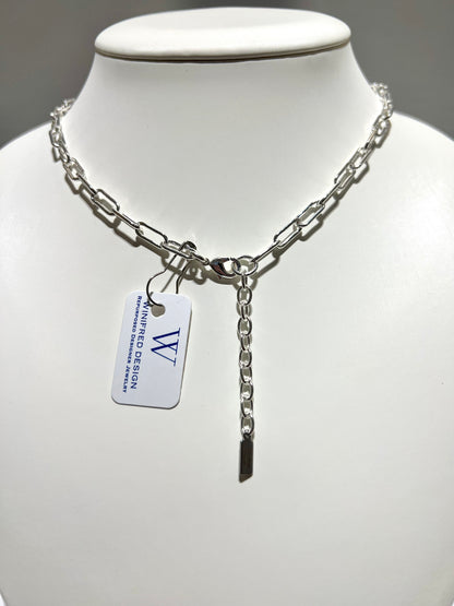 Chanel Silver Rhinestone Paperclip Chain Necklace