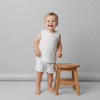 Organic Sleeveless Tee & Shorts Set Cabana Stripes ￼