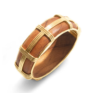 Gaia Hinged Bangle in Gold/Teak