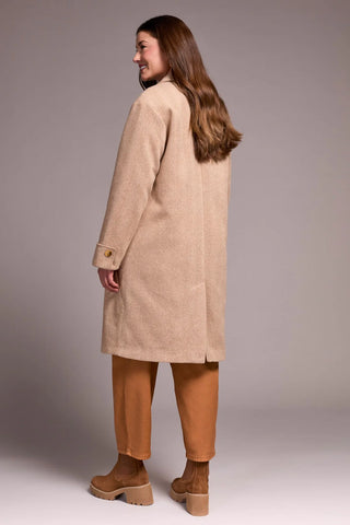Herringbone Button Front Car Coat Biscotti