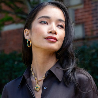 Berry Gem Medium Hoop Earrings Malachite