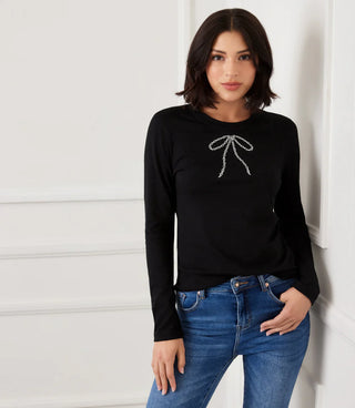 Long Sleeve Embellished Bow Top
