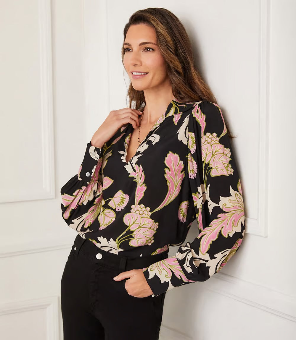 Blouson V Neck Top Floral Print