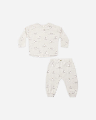 Long Sleeve Tee and Pant Set Skiing Penguins