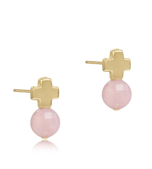 Signature Cross Gold Stud Pink Opal