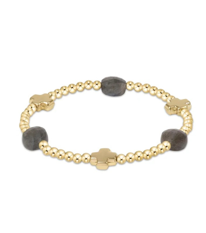 Signature Cross Admire Gold Pattern 3mm Bead Bracelet- Labradorite
