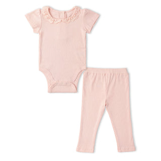 Organic Lace Collar Onesie & Leggings Set Blush ￼