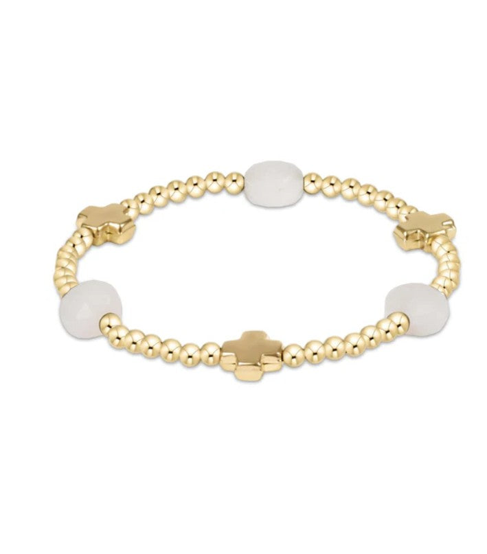Signature Cross Admire Gold Pattern 3mm Bead Bracelet- Moonstone