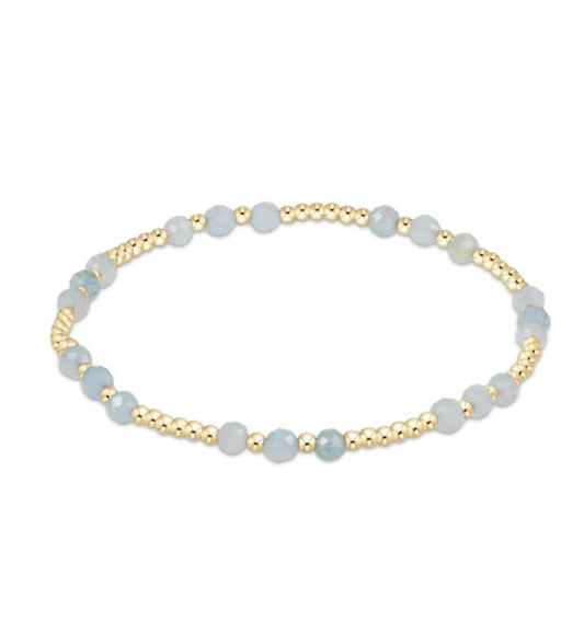 Gemstone Gold Joy Pattern 3mm Bead Bracelet- Aquamarine