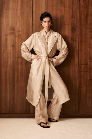 Talise Sheer Organza Trench Coat Beige