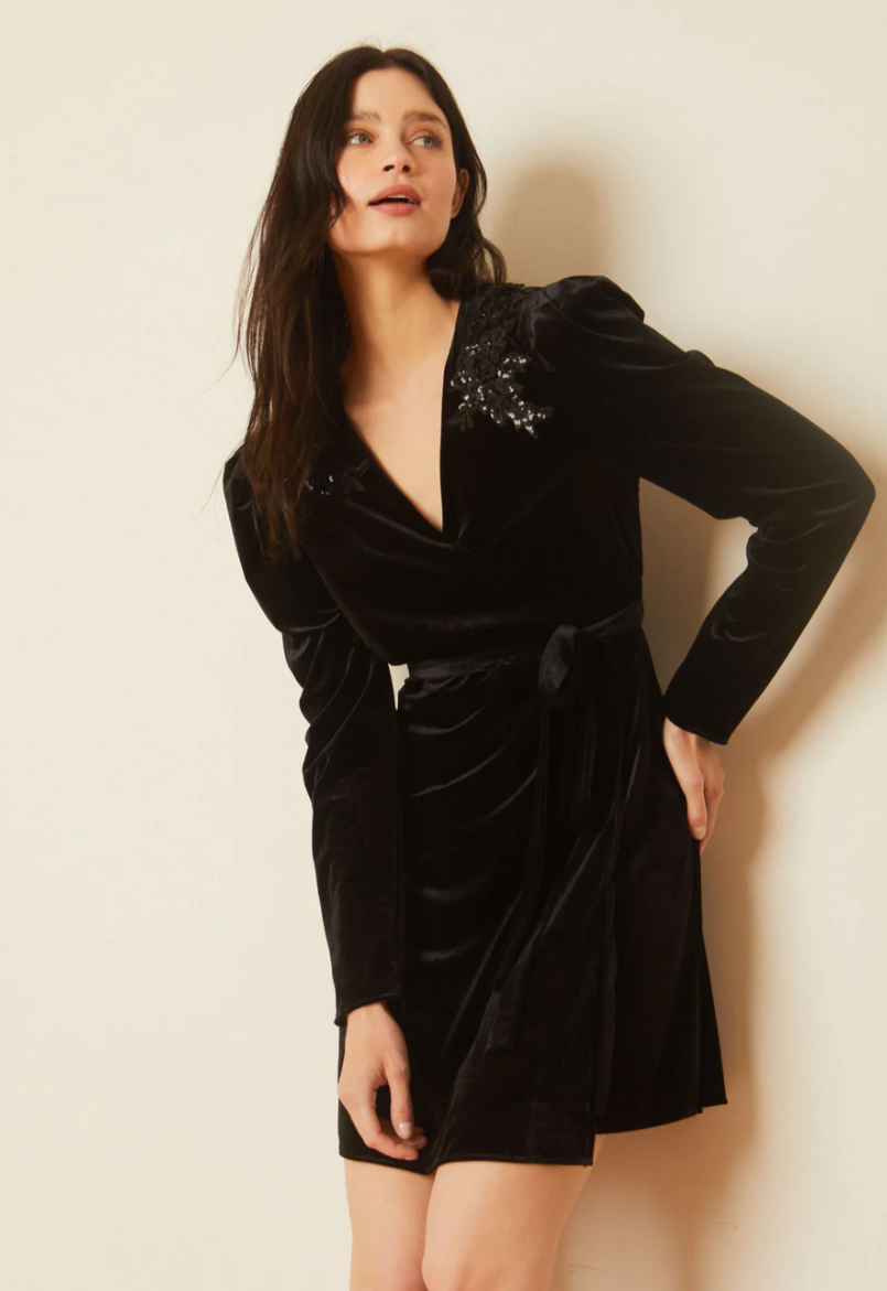 Evelina Black Velvet Dress
