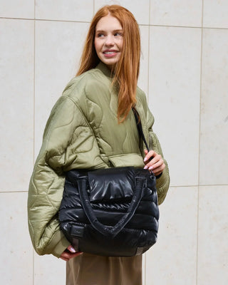 Capri Crossbody Tote Black Liquid Shine