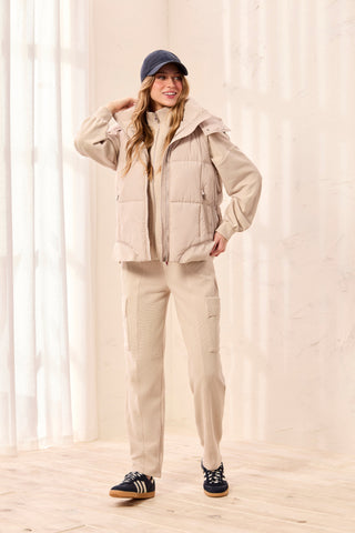 Quilted Puffer Vest With Removable Hood Sand Dune