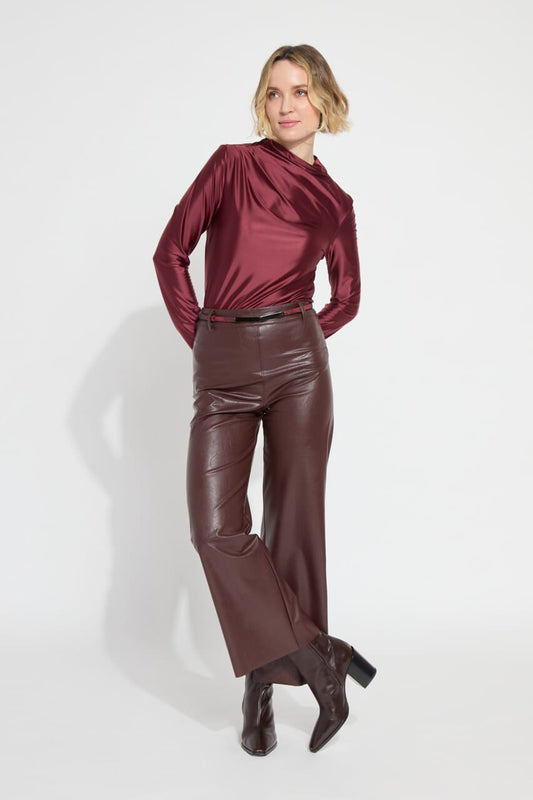 Vegan Leather Wide Leg Pant Deep Burgundy