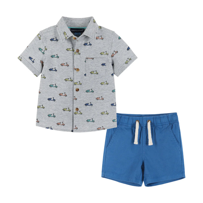 Short Sleeve Knit Buttondown and Shorts Set | Scooters