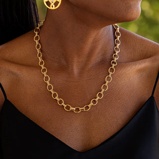 Cleopatra Small Link Necklace 16”x2” Gold